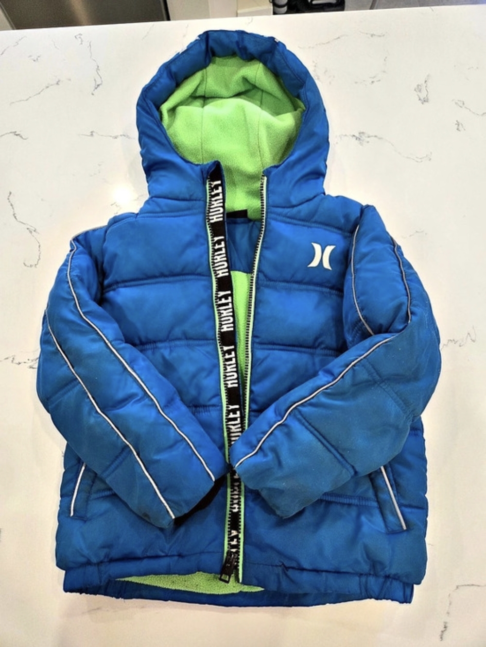 Hurley Boys Hooded Puffer Jacket Blue & Green